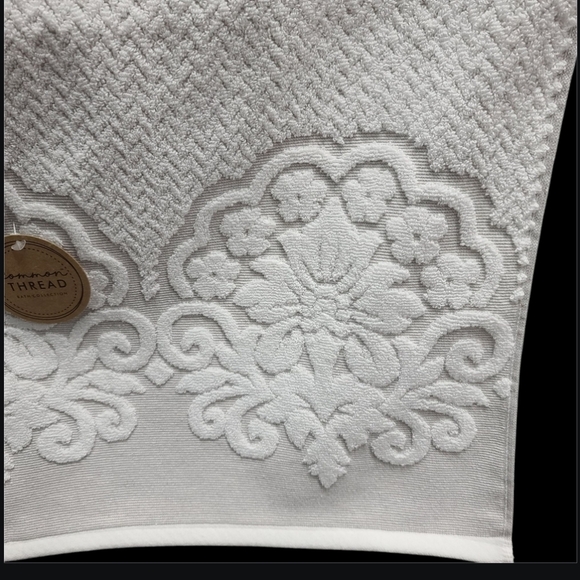 6 Piece COMMON THREAD Bath Hand Tip Towel Set Cream Scroll Jaquered Damask New - Picture 5 of 9